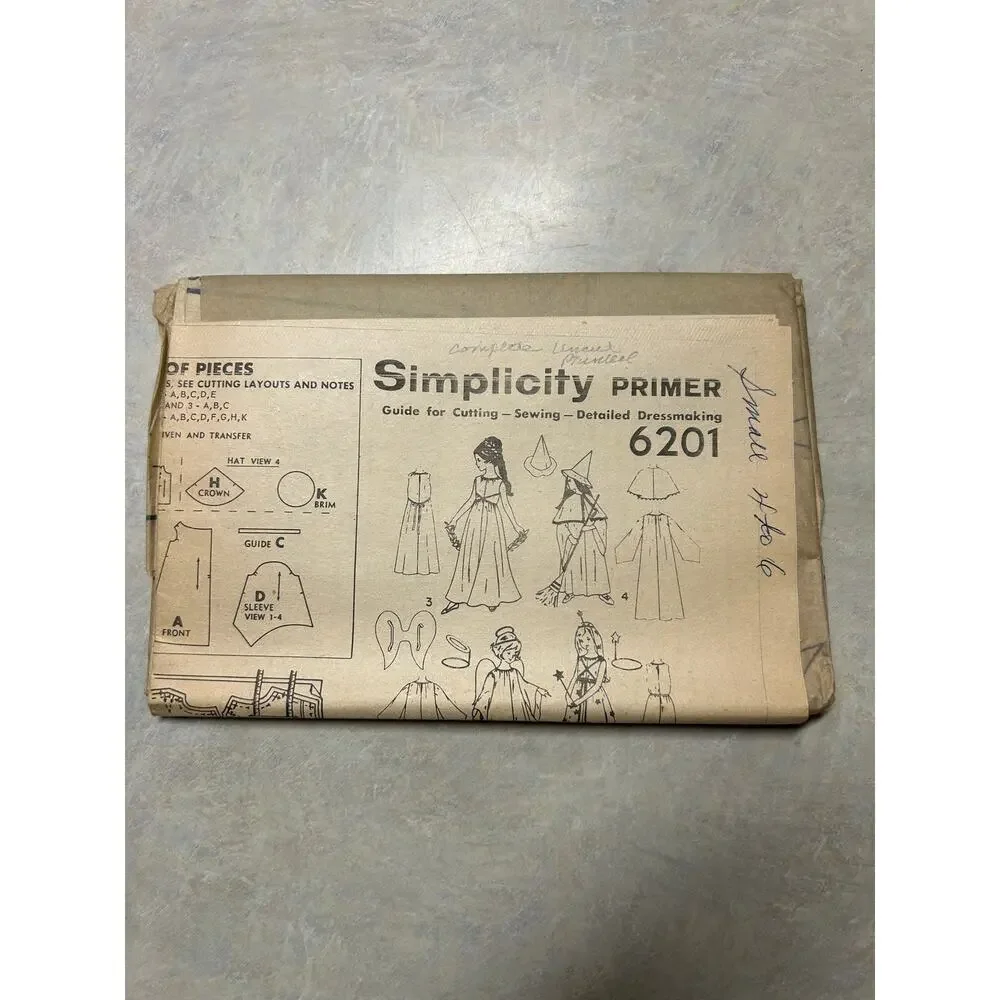 Vintage 1969 Simplicity Primer Pattern #6201 Fairies‎ Angels Costume Size 4-6
